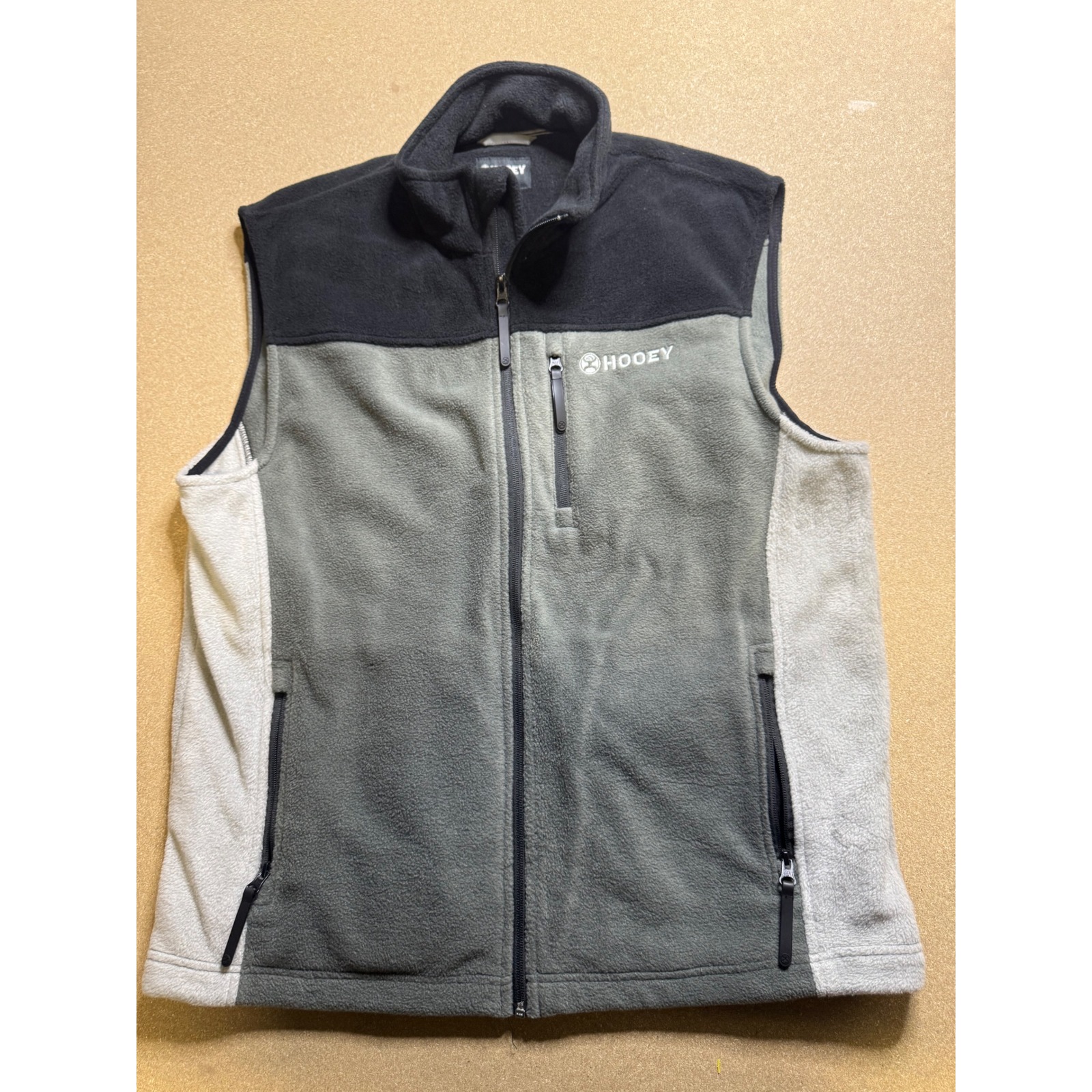 Hooey Mens Fleece Vest Full Zip Sleeveless Gray Black Outdoors Casual